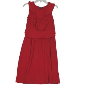 Sweet Brand Red Ruffled Midi Dress Sz‎ 16 Fit & Flare Sleeveless Side Zip